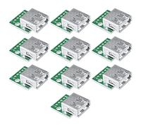JZK 10x USB 2.0 Type A Female Socket Breakout Board, USB to DIP 2.54mm Pitch Adapter Connector, Great for DIY USB Power Supply, Breadboard Design