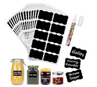 JZK 150Pcs 6x4cm Black Plastic Sticky Labels for Jars, Waterproof Reusable Pantry Labels for Spice/herb/Coffee/Tea, self-Adhesive Stickers for Storage Boxes/Bottles, with White Chalk Pen