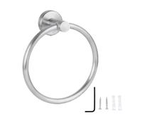 JZK 16cm Brushed Silver Stainless Steel Wall Mounted Towel Holder, Modern Round Towel Rail, Bathroom Accessory