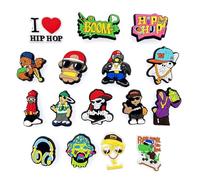 JZK 16x Hip Hop themed Shoe charms for CROCS for man and boy, Rock and Roll theme boys shoe charm for CROC shoes, cool widgets for CROCS, shoe decoration for Clogs for men