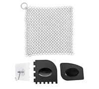 JZK 18x18cm Cast iron pan chainmail scrubber and scrapers, stainless steel mesh scourer for griddle, chain mail armour brush/cleaner for skillet, pot, cookware, wok, dutch oven