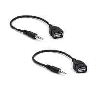 JZK 2-Pack Black 20CM 3.5mm AUX Audio Male to USB 2.0 Female Converter Cable, Car Audio OTG Adapter for MP3 Music Playback, Car Radio