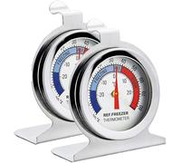 JZK 2 x Stainless Steel Refrigerator Freezer Thermometer Classic Series Large Dial Thermometer with Hanging Hook and Stand