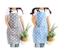 JZK 2 x Star Chefs kitchen apron cotton canvas apron with 2 pockets for women girls adults for home kitchen restaurant cooking BBQ garden