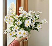 JZK 2 x White marguerite bouquets artificial flowers, Artificial white daisy bouquet, faux daisy bunch, marguerite branches for flowers arrangement, wedding centerpiece decorations