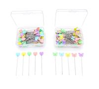 JZK 200x Sharp pin dressmaking pins with large coloured head, long straight pins for sewing and crafting, flat head pins for sewing fabric, quilting pins, butterfly and heart head