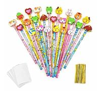JZK 24x Wooden graphite pencil set with cartoon rubber eraser for kids children party favours party bag filler birthday Christmas party for boy girl