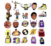 JZK 25x Basketball themed shoe charms for CROCS for man, basketball star theme boys shoe charm for CROC shoes, cool widgets for CROCS, shoe decoration for Clogs, basketball gift for boys