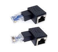 JZK 2pcs, 1x right angled and 1x left angled RJ45 Male Plug to Female Socket Adapter, CAT5 CAT6 Ethernet LAN Adapter