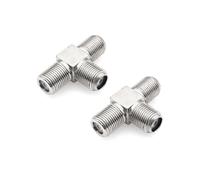JZK 2PCS F-Type 3 Way T Splitter Connector, F Female to Dual Female Sat TV Coaxial Cable Splitter Adapter, 75ohm TV Antenna Combiner for Cable, Modem, Set-top box, Satellite Receiver, Off-air Antenna