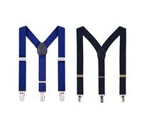 JZK 2x Black and navy blue kids boys braces adjustable for kids 2-6 years old of height 90-130cm, 3 clips elastic suspenders for kids, children braces for boys