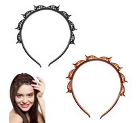 JZK 2x Clip Headbands for Women, Double Layer Braided Hoop, Black & Brown