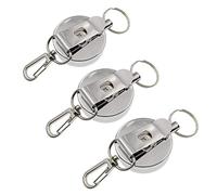 JZK 3 x Retractable keyring key ring with belt clip and steel reel chain, retractable badge reel clip, badge holder clip, door key card holder clip