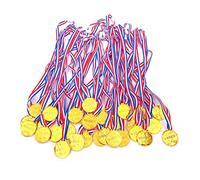JZK 30 x Plastic gold winner medals with ribbons for kids party game prizes children birthday party bag fillers party favours toys kids sports day medals