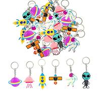 JZK 30x Astronaut themed party decorations, space accessories, UFO Alien Rocket keyrings set, children’s birthday favours, kids thank-you gifts