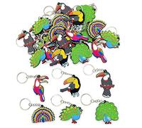 JZK 30x Peacock toucan keyring keychains for tropical party favours, rainforest bird themed party bag fillers for kids party thankyou gift giveaways, jungle theme party accessories decorations