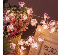 JZK 3m Warm White led Pink Flower String Light Solar Powered Silver Copper Wire Fairy Lights Waterproof Outdoor Garden Decorative Light for Christmas Party Wedding Decoration Bedroom Ornament