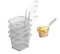 JZK 4 x Stainless Steel chip Baskets for Serving with Handle, mesh French chip deep Frying Basket for Shrimps Onion Rings