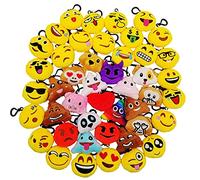 JZK 45 pcs Mini plush emoticon keychain keyring 5cm / 2 inch yellow small smiley face backpack key chain for kids adult birthday party favours keepsake giveaways gift, party bag fillers