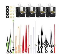 JZK 4x Long Shaft Silent Quartz Clock Movement and 6 Pairs Hands - Non Ticking Wall Clock Mechanism, Sweeping Second Hand