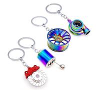 JZK 4x Metal auto parts models, car turbo turbocharger wheel hub gear shifter brake pad caliper keyring keychain key chain key ring, novelty gift present for man, car mechanic and enthusiast