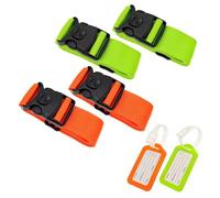JZK 4x Upgraded version, luggage straps for large/small suitcases, buckle features dual locking mechanism, adjustable suitcase straps with luggage tags, long luggage belt, orange and neon green