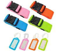 JZK 4x Upgraded version luggage straps for large/small suitcases, dual locking mechanism, adjustable suitcase straps with luggage tags, long luggage belt, orange, neon green, pink, blue