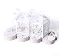 JZK 50 Pearly White Heart Confetti Box Place Card Favor Box for Wedding Birthday Baptism Communion Birth Christmas
