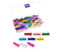JZK 50x Multicolour wooden push pins, mini coloured clothes pegs style pushpins thumb tacks, photo clips with pin, office cork board pin pegs for pinboard, bulletin board, notice board, vision board
