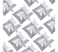 JZK 50x Pillow shape silver party favours box, wedding favors box, paper small confetti box sweets box for 25 years silver wedding, 25th Anniversary, birthday, box