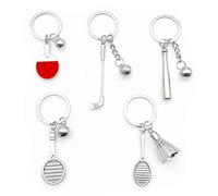 JZK 5x Mini metal golf keychain, badminton keyring, baseball key chain, table tennis key ring, ball sport themed birthday party favours souvenir, ball games prizes, PE teacher gift