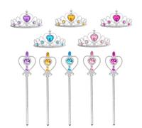 JZK 5x Princess tiara Age 3+ and wand set for girls, princess fancy dress up costume accessories for pajama party, queen crown kids princess jewellery toys, girls birthday party favours gift