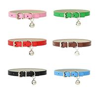 JZK 6 x Leather cat collars with removable bell durable metal buckle soft adjustable pet collars for kitty, puppy, small dogs