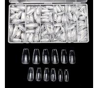 JZK 600 x Clear medium long coffin nail tips set, transparent full cover long ballerina false nails tips, artificial acrylic nail gel tips, finger nail extension, DIY press on nail art, for home/salon