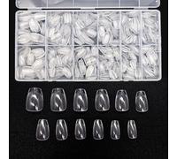 JZK 600 x Clear short coffin nail tips set, transparent full cover short ballerina false nails tips, artificial acrylic nail gel tips, finger nail extension, DIY press on nail art, for home/salon