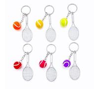 JZK 6x Mini metal tennis racket racquet keychain, tennis ball keyring, wimbeldon tennis theme gift, tennis fan gift, tennis party favours decoraions, sports games souvenir