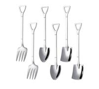 JZK 6X Stainless Steel Spade Shovel Set, Novelty Dessert Cutlery Set, Fun Cake and Ice Cream Spoon, Quirky Tea and Coffee Spoon, Joke Gift for Gardener and Horticulturist