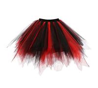 JZK Black red Women's Tutu Tulle Skirt Short Black for Girls 80's Dress up Outfit, Puffy Bubble Dress Vintage Ballet Skirt for Dance, Cosplay, Carnival, Halloween Party Fancy Dress