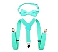 JZK Bright teal green kids bow tie and braces set for boys under 135cm, adjustable clip-on Y-shape suspenders with bowtie for little boy children for wedding, party
