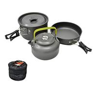 JZK Camp Cookware 2-3 People Set, Pan Pot Teapot Lightweight Outdoor Portable Camping Cooker Set for Trekking Hiking BBQ Picnic Campfire