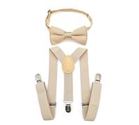 JZK Champagne kids bow tie and braces set for boys under 135cm, adjustable clip-on Y-shape suspenders with bowtie for little children boys girls for wedding, party, beige