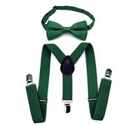JZK Dark green kids bow tie and braces set for boys under 135cm, adjustable clip-on Y-shape suspenders with bowtie for little children boys girls for wedding, party, fancy dress