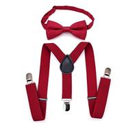 JZK Dark red kids bow tie and braces set for boys under 135cm, adjustable clip-on Y-shape suspenders with bowtie for little boy children for wedding, party, fancy dress