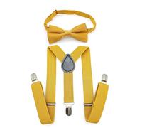 JZK Gold kids bow tie and braces set for boys under 135cm, adjustable clip-on Y-shape suspenders with bowtie for little children boys girls for wedding, party, fancy dress