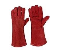 JZK Heavy duty large leather heat resistant heat proof lined welders gauntlets gloves for wood burner log burner BBQ, gardening gloves for men