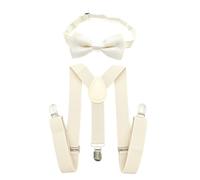 JZK Ivory white kids bow tie and braces set for boys under 135cm, adjustable clip-on Y-shape suspenders with bowtie for little boys children for wedding, party, fancy dress
