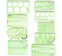JZK Set of 9 x Plastic Geometric Drawing templates and Shapes with Metric Scale, Circle/Ellipse/Polygon/Geometric Shape Drawing Stencils with Measuring Ruler