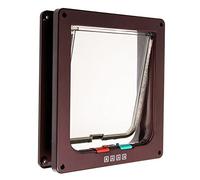 JZK Size L large lockable cat flap, dog flap for small dog, 4-way, locking pet flap door, with 4 functions: prohibit in & out, allow in & out, only in, only out, brown, magnetic cat door, pet door