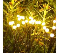 JZK Solar Powered LED Firefly Warm White Light - 2 Packs 20 LEDs Waterproof Garden Ornament for Path, Party Decoration, Flowerbed, Lawn and Patio
