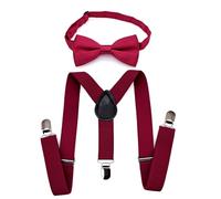 JZK Wine red kids bow tie and braces set for boys under 135cm, adjustable clip-on Y-shape suspenders with bowtie for little boys children for wedding, party, fancy dress
